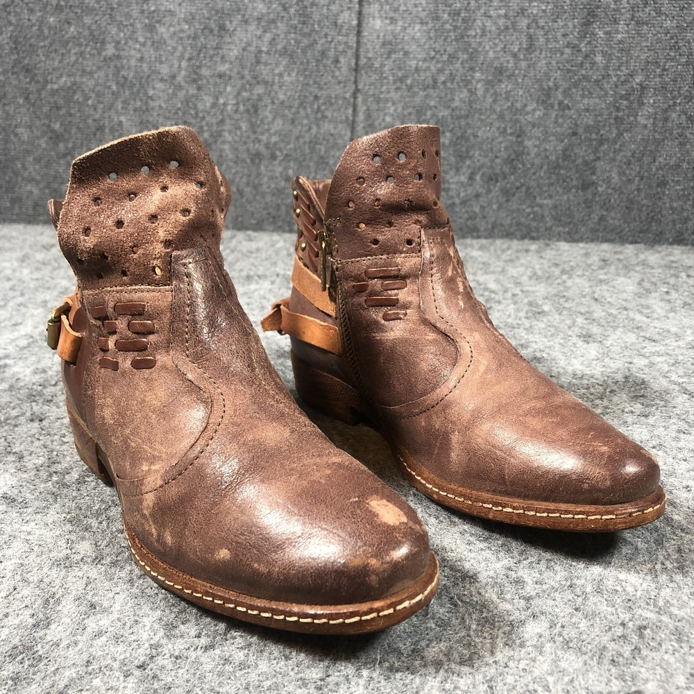 A.S.98 Ramos Boots Womens 7 Brown Leather Harness Studded Distressed Boho